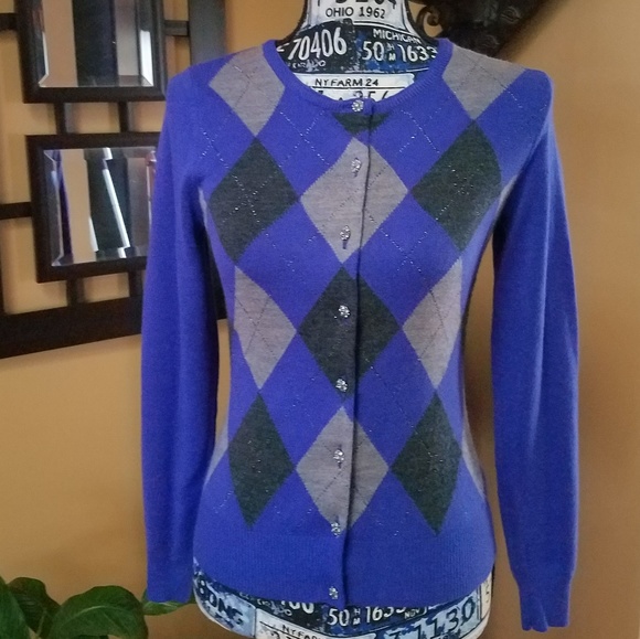 New York & Company Sweaters - NEW YORK & COMPANY BLUE ARGYLE CARDIGAN